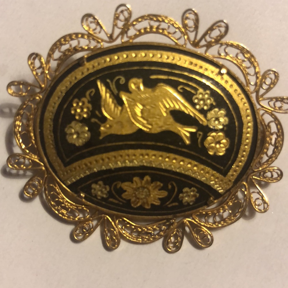 Vintage Damascene brooch